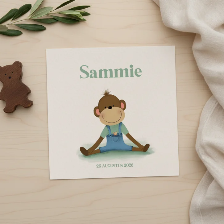 Geboortekaartje met een lief aapje