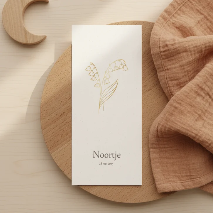 Geboortekaartje met lelietje van dalen geboortebloem mei