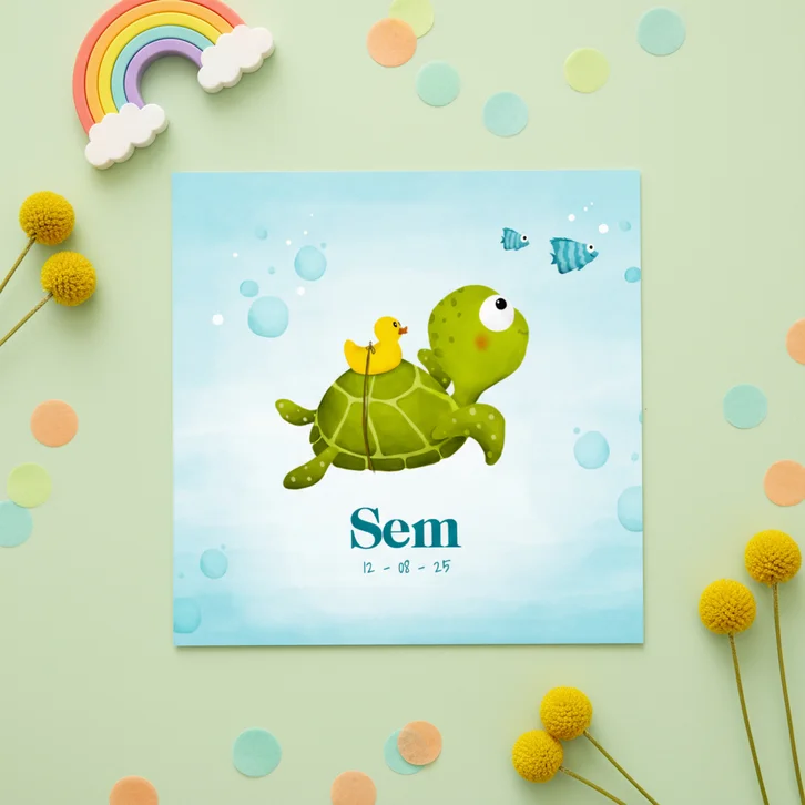 Geboortekaartje met lieve schildpad
