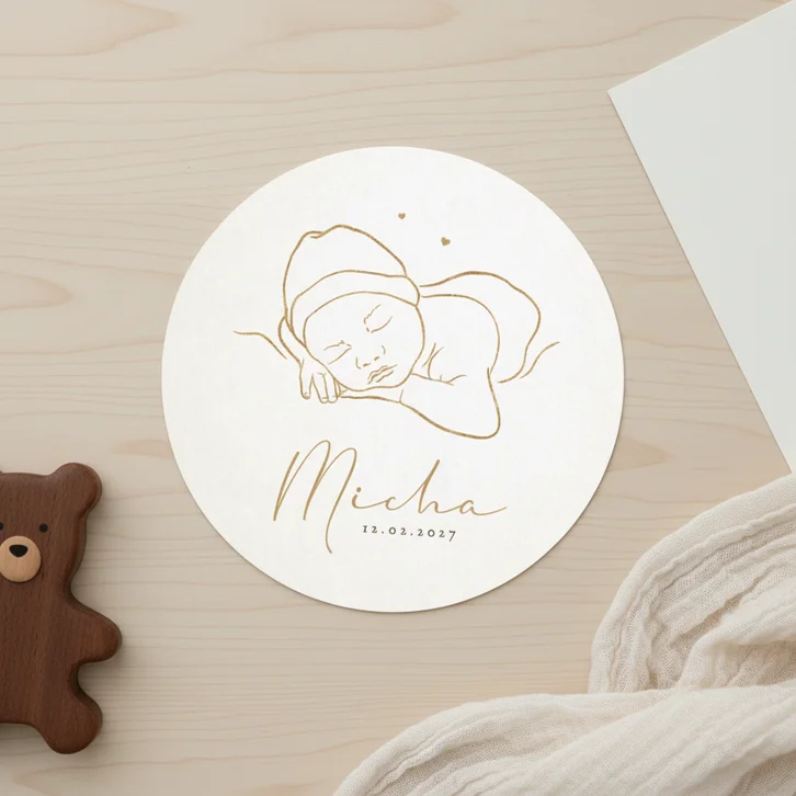 Geboortekaartje met tekening van baby goud hartjes lief