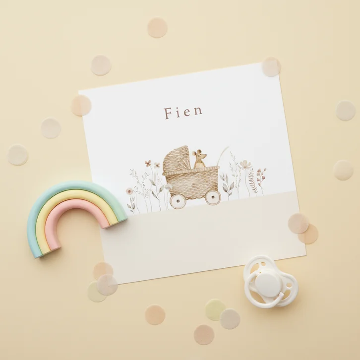 Geboortekaartje naturel wieg