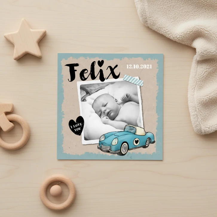 Geboortekaartje origineel en vintage met eigen foto