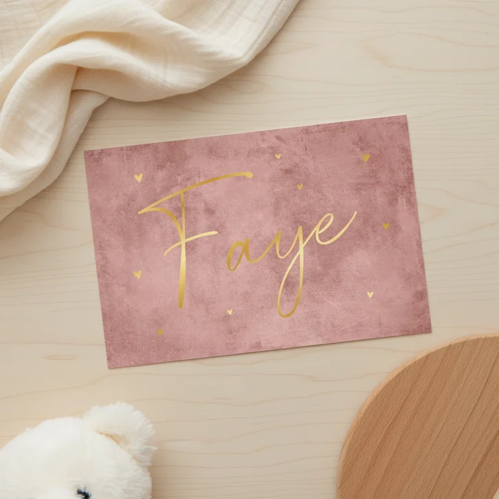 Geboortekaartje oudroze stijlvol hartjes goud sierlijk