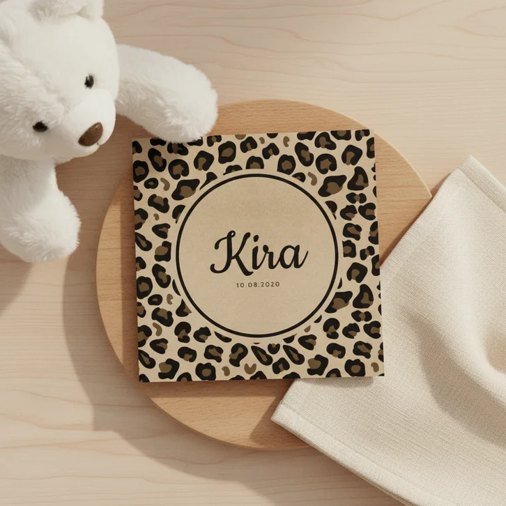 Geboortekaartje panterprint kraftlook