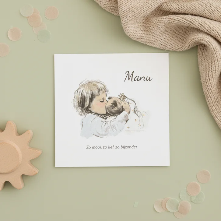 Geboortekaartje pentekening baby grote broer in kleur