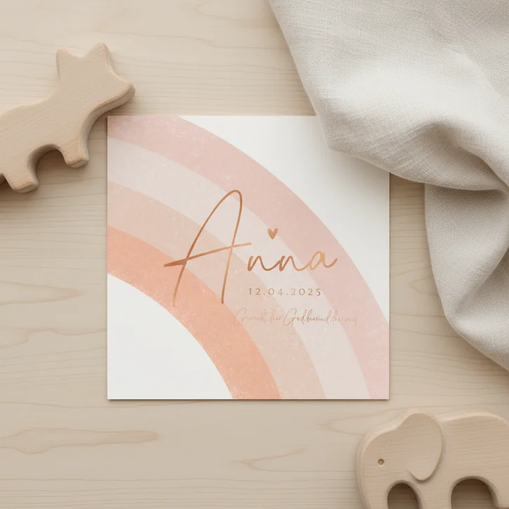 Geboortekaartje regenboog aardetinten pastel modern abstract