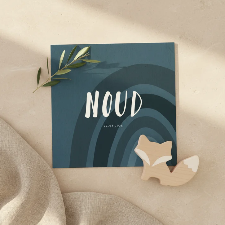 Geboortekaartje regenboog in blauwtinten