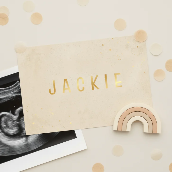 Geboortekaartje sandy beach betonlook trend goud hartjes