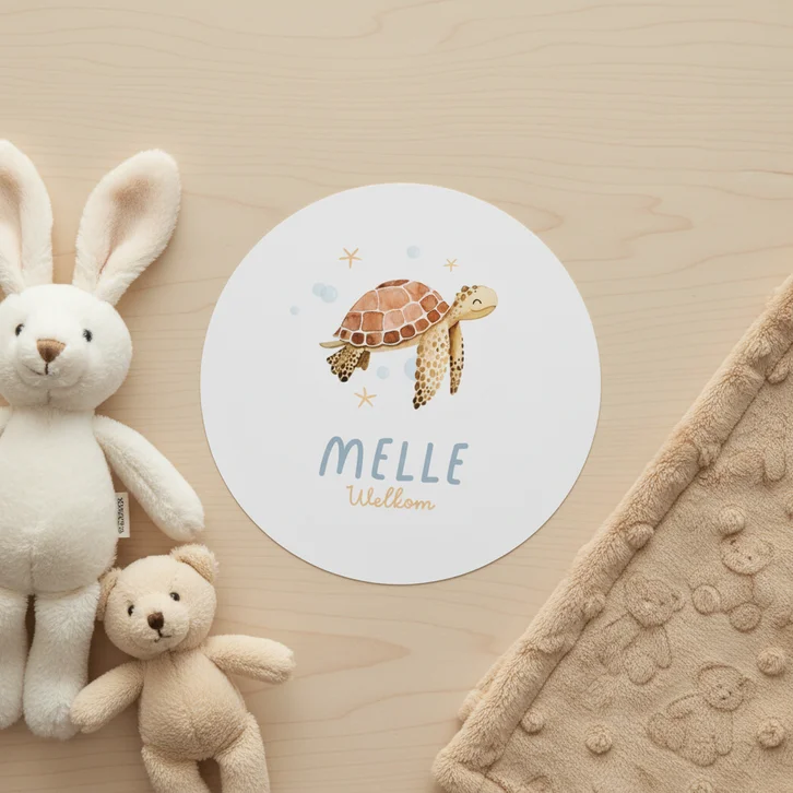 Geboortekaartje schildpad onderwater zee cirkelvorm