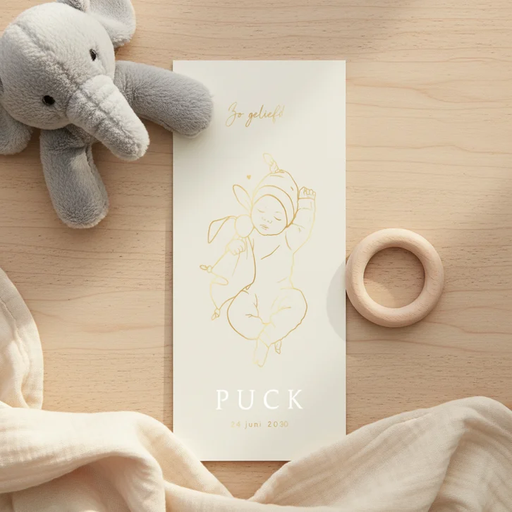 Geboortekaartje slapende baby – goudfolie