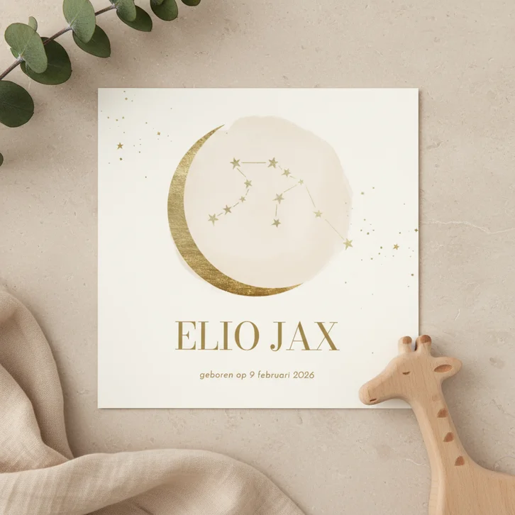 Geboortekaartje sterrenbeeld met maan sterren beige waterman