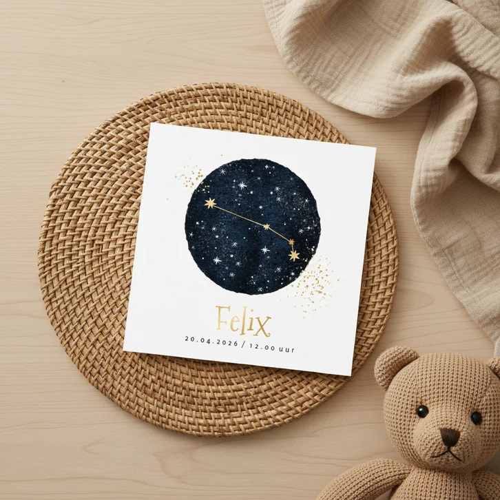 Geboortekaartje sterrenbeeld Ram watercolour spetters