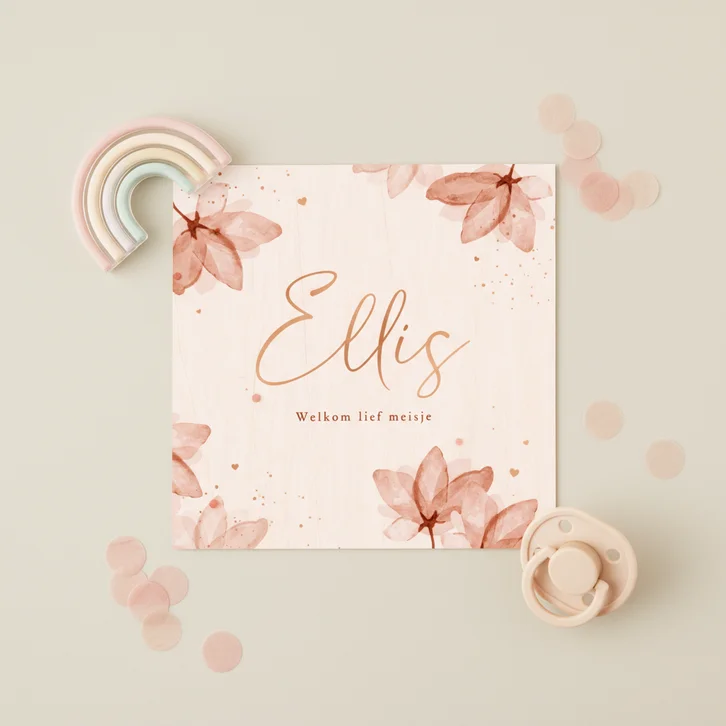 Geboortekaartje stijlvol bloesem hout beige lief meisje