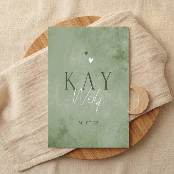 Geboortekaartje stoer natuurlijk jongen groen hartjes