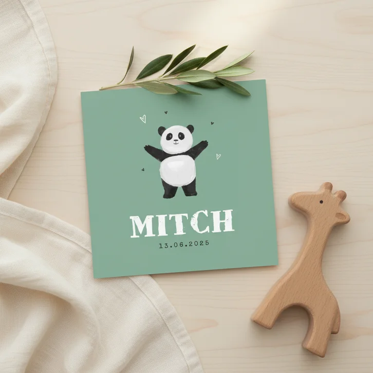 Geboortekaartje stoer panda beer dieren groen