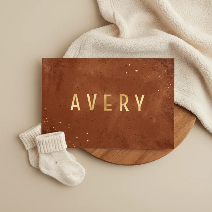 Geboortekaartje stoer terra cotta betonlook goud hartjes