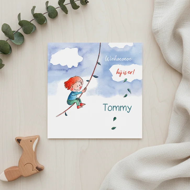 Geboortekaartje Tarzan kindje en beer