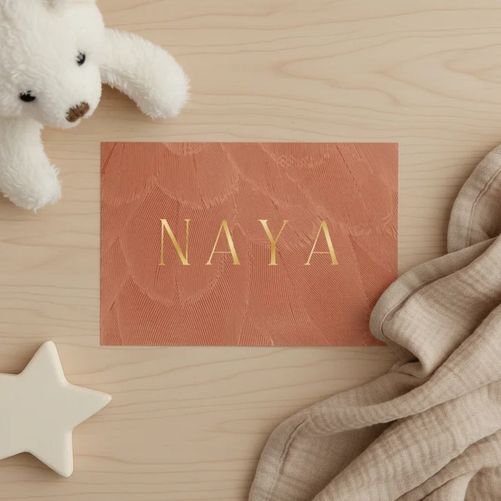 Geboortekaartje terra met veren stijlvol