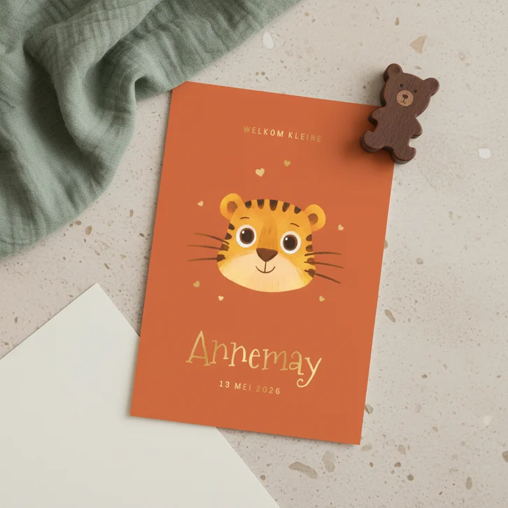 geboortekaartje tijger hartjes goud unisex lief jungle