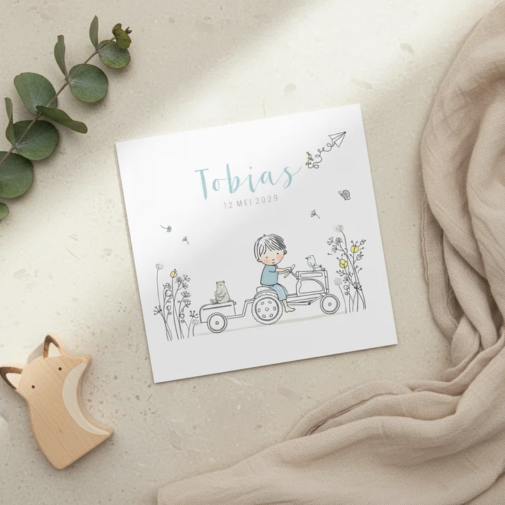 Geboortekaartje tractor met bloemen
