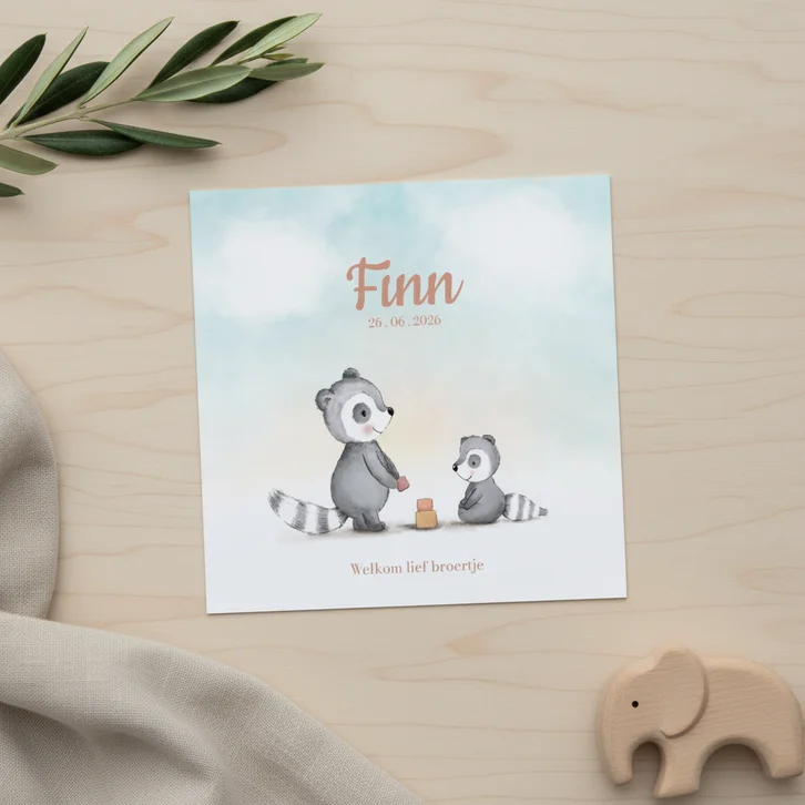 Geboortekaartje tweede kindje met lieve dasjes