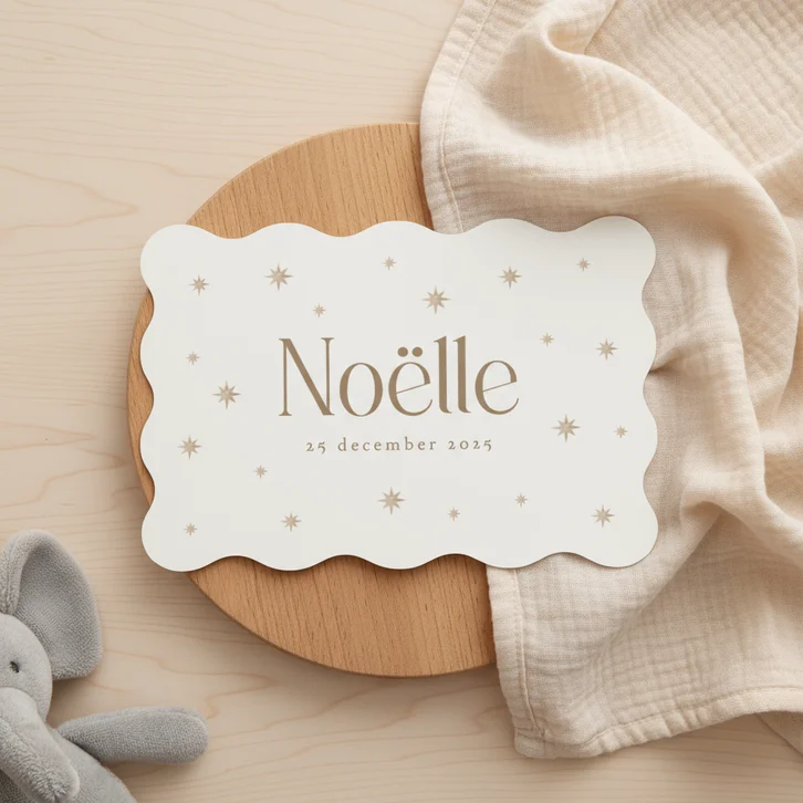 Geboortekaartje uniek wave sterren champagnekleur stijlvol