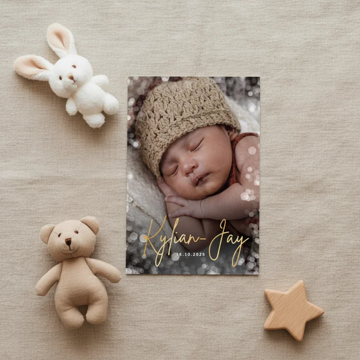Geboortekaartje uniseks met grote foto en confetti kader