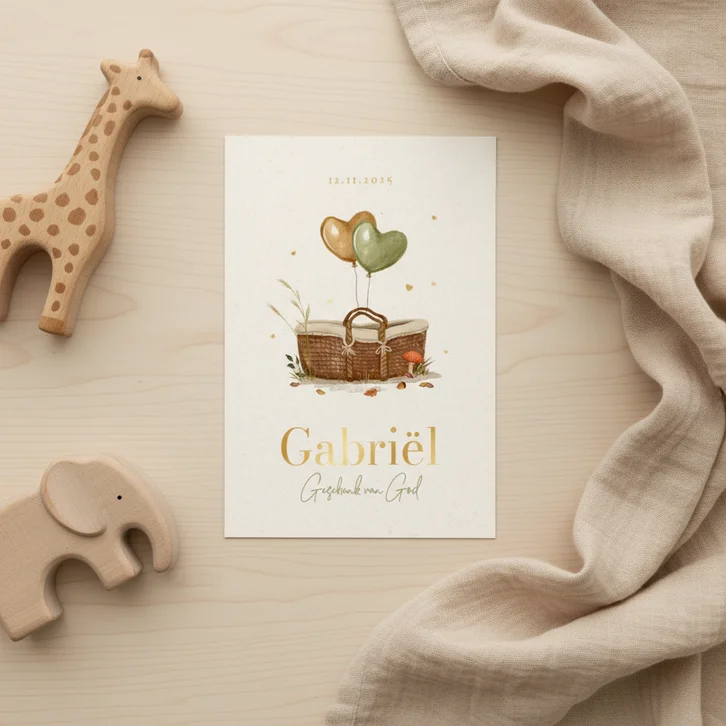 Geboortekaartje unisex christelijk mozesmand baby herfst