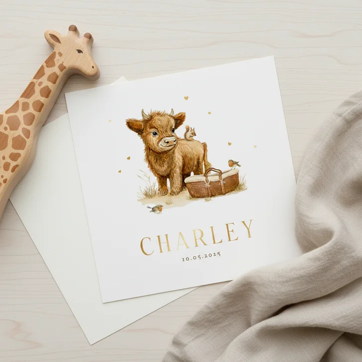 Geboortekaartje unisex dieren mozesmand waterverf schattig