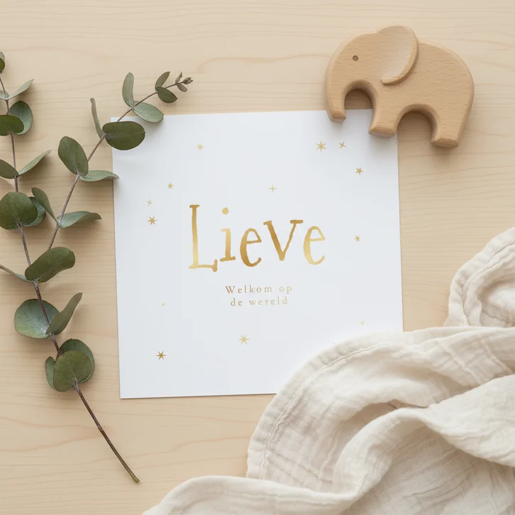 Geboortekaartje unisex sterren goud minimalistisch