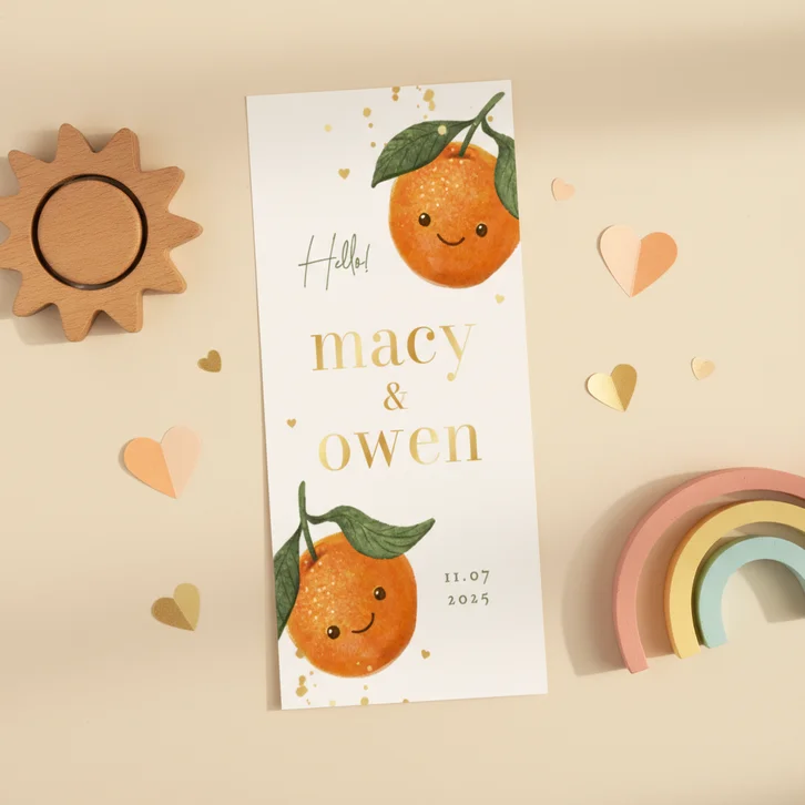 Geboortekaartje unisex tweeling zomer mandarijn lief