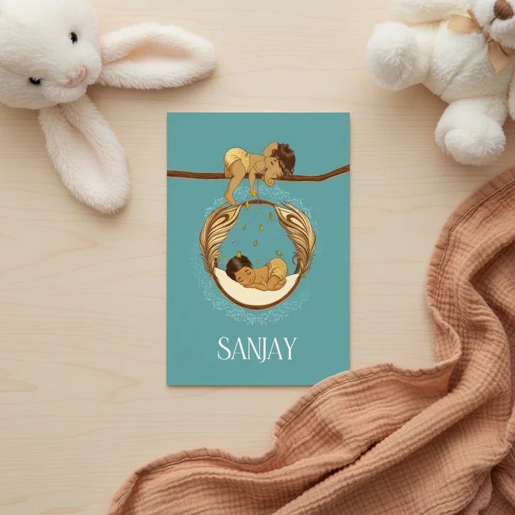 Geboortekaartje van Ganesha met een Indiaas kindje