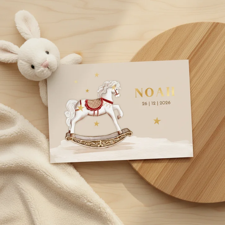 Geboortekaartje vintage hobbelpaardje