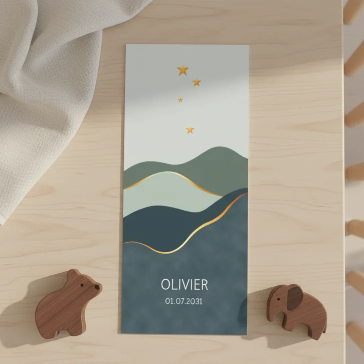 Geboortekaartje vlakken met sterren en goudlook