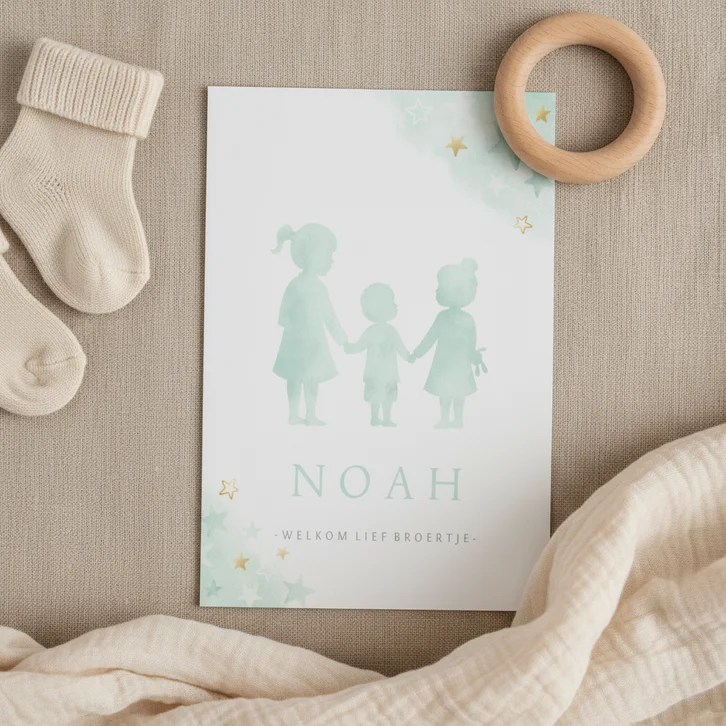 Geboortekaartje voor een broertje met 2 zussen