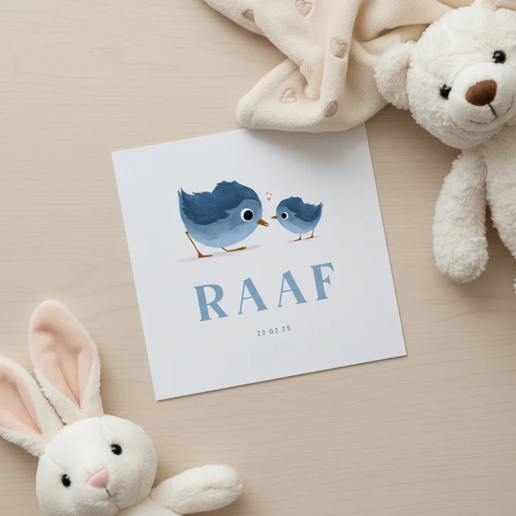 Geboortekaartje voor een broertje met lieve vogeltjes