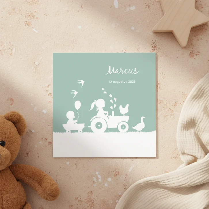 Geboortekaartje voor een broertje met trekker