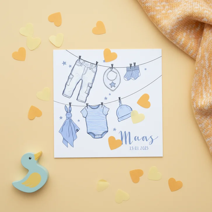 Geboortekaartje waslijn sterren jongen