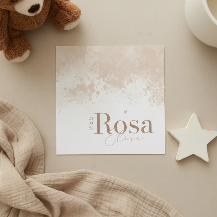 Geboortekaartje waterverf beige zand minimalistisch stijlvol