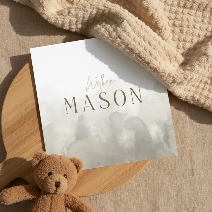 Geboortekaartje waterverf natuurlijk minimalistisch stijlvol