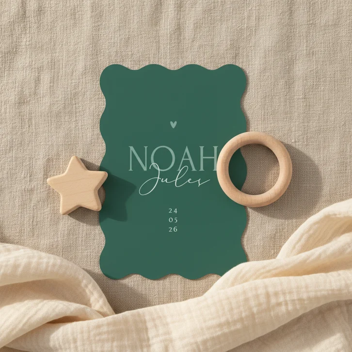 Geboortekaartje wave vorm stijlvol groen jongen hartje