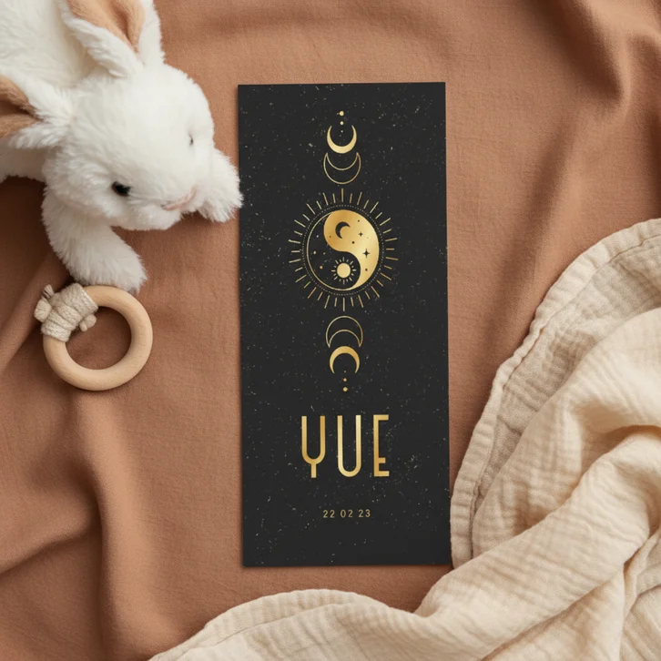 Geboortekaartje yin yang met goudfolie