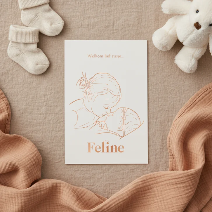 Geboortekaartje zus kust zusje – koperfolie