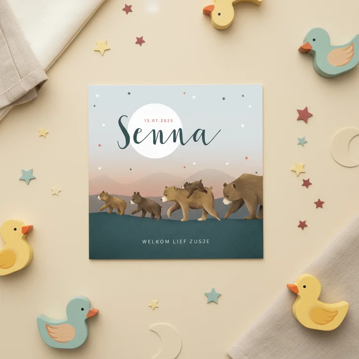 Geboortekaartje zusje sterren beren familie groot gezin