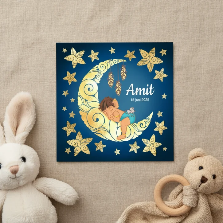 Geïllustreerd geboortekaartje met baby Ganesha