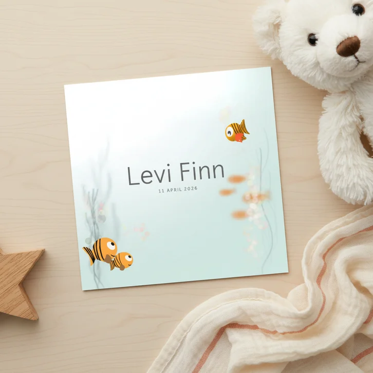 Gezin geboortekaartje water vis