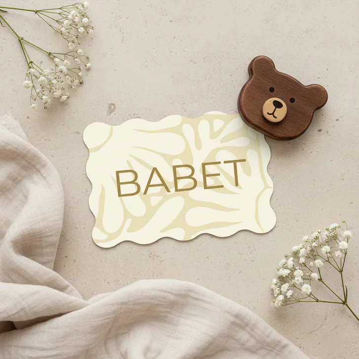 Golvend geboortekaartje abstracte bloemen naturel 