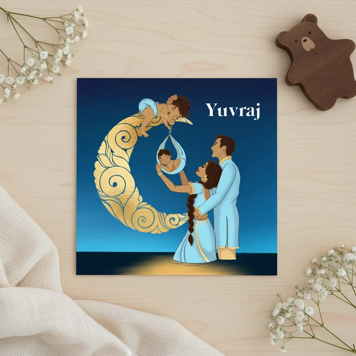 Hindoestaans geboortekaartje met baby Ganesha