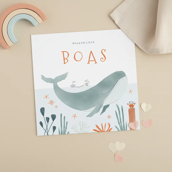 Hip geboortekaartje oceaan walvis dieren illustratie