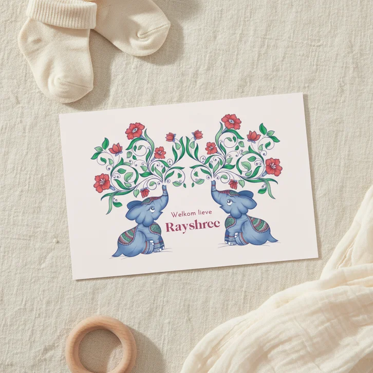 Indiaas geboortekaartje met schattige olifantjes